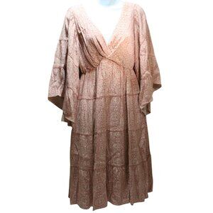 MSSP Max Studio Floral Midi Baby Doll Dress 1X Flutter Sleeve Boho Romantic